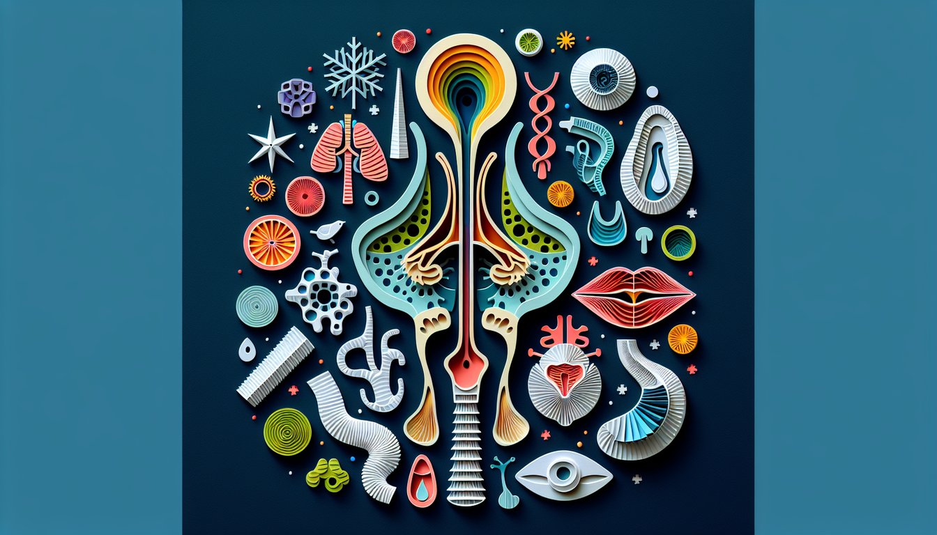 Colorful paper art depicting a quiz on Sinus Anatomy Knowledge Test.