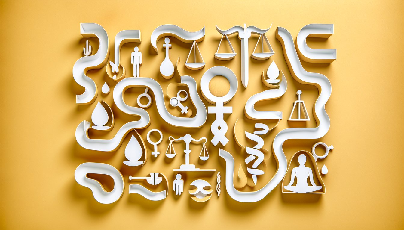Paper art style illustration showing stylized glands and reproductive organs on a golden yellow background.
