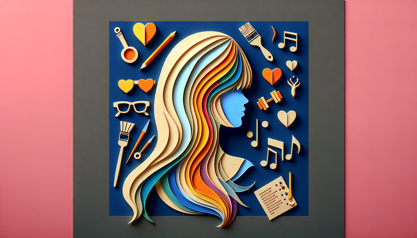 paper art illustration of blonde hair swatches and question mark on dark blue background for personality quiz.
