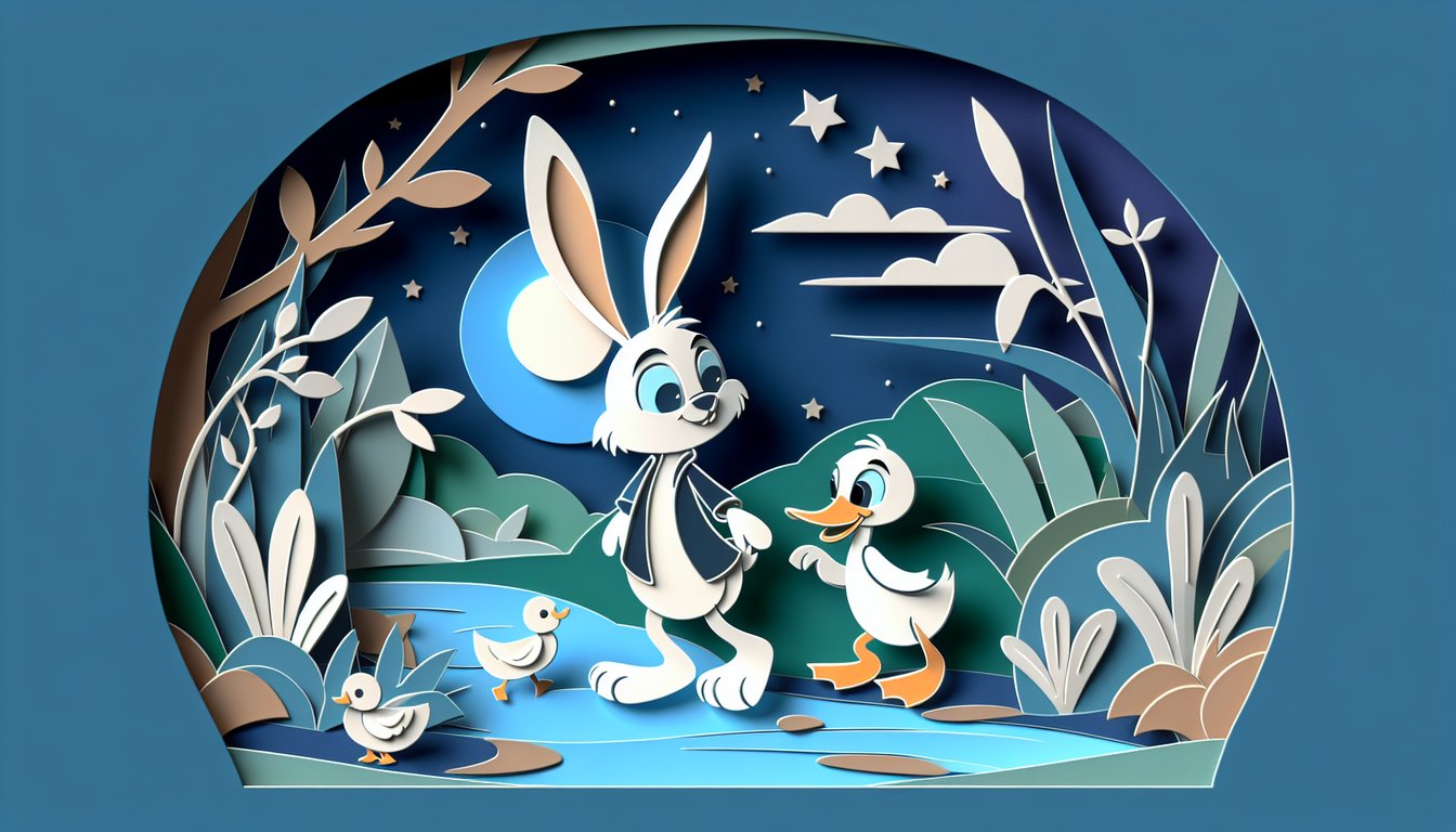 paper art style collage of cartoon rabbit duck and friends on dark blue background promoting Looney Tunes trivia quiz