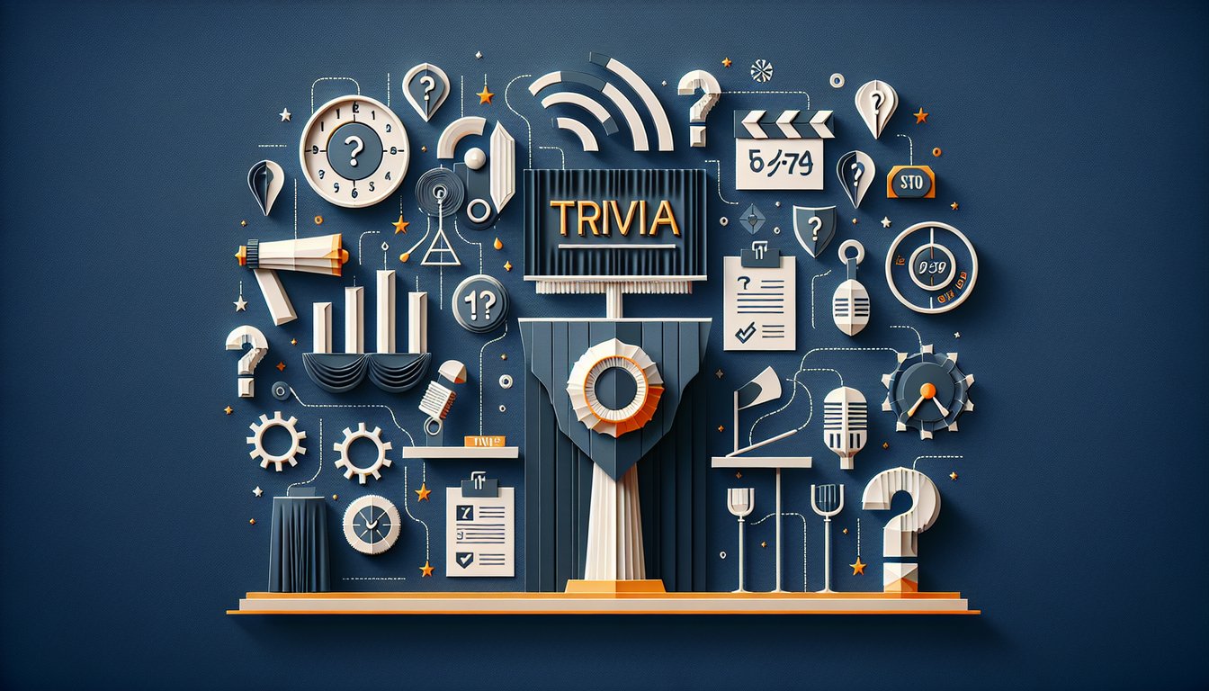 Colorful paper art displaying various event themes for a trivia quiz