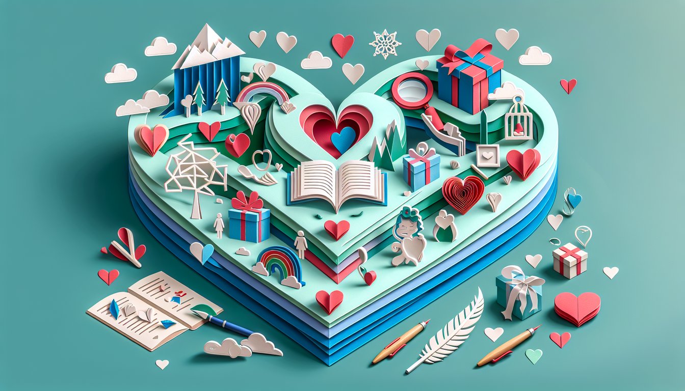 paper art illustration hearts envelopes love note quiz prompt on teal background