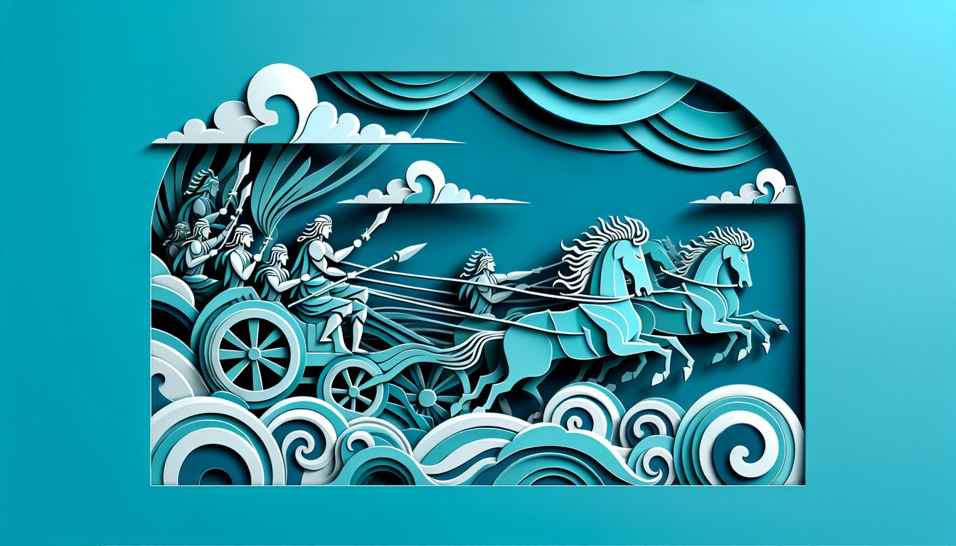 Paper art illustration for Ben-Hur trivia quiz featuring iconic scenes on a teal background