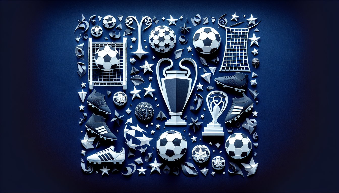 Colorful paper art showcasing a Champions League Fan Trivia Quiz theme.
