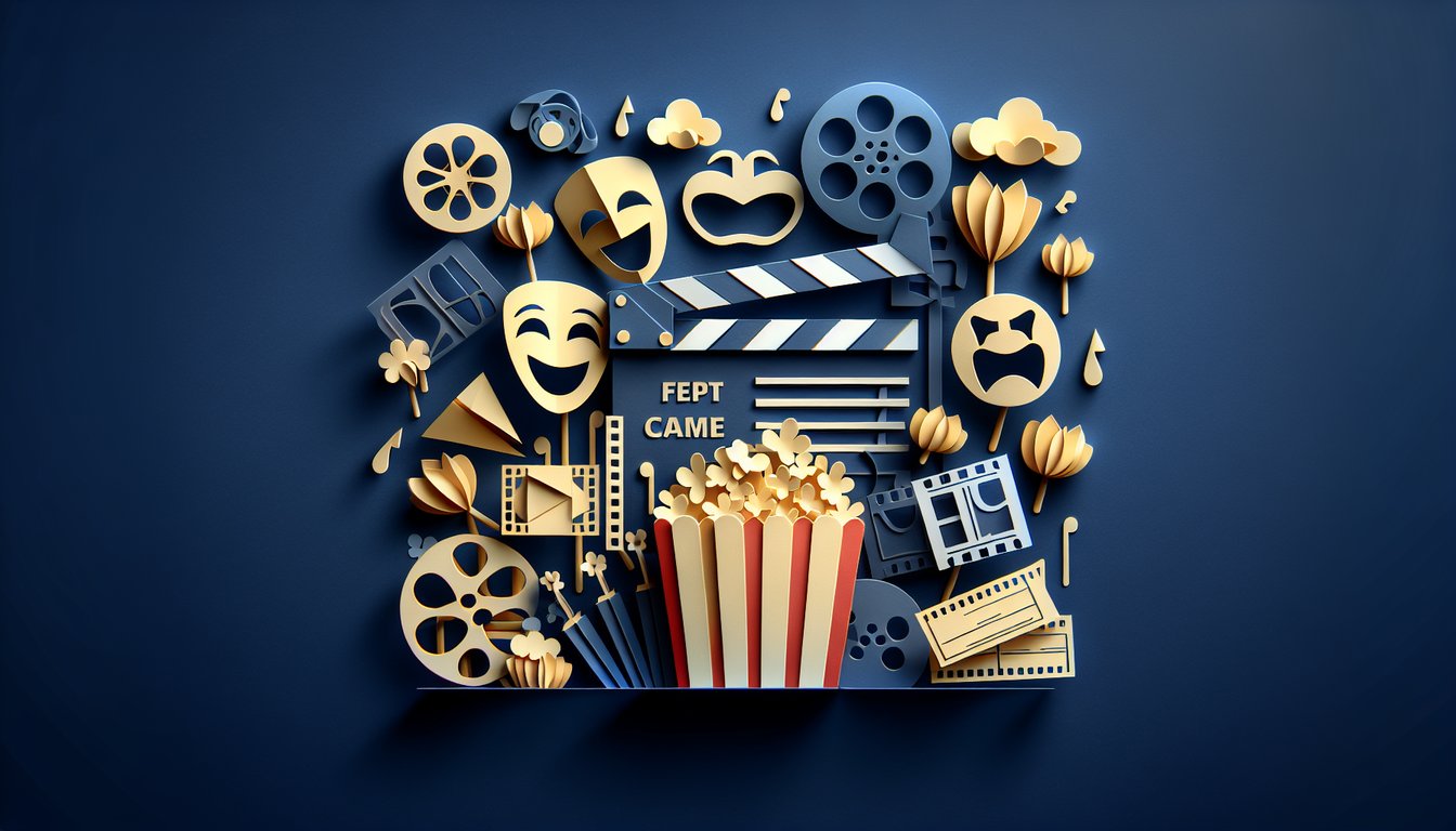 Paper art illustration for Grown Ups movie quiz on dark blue background