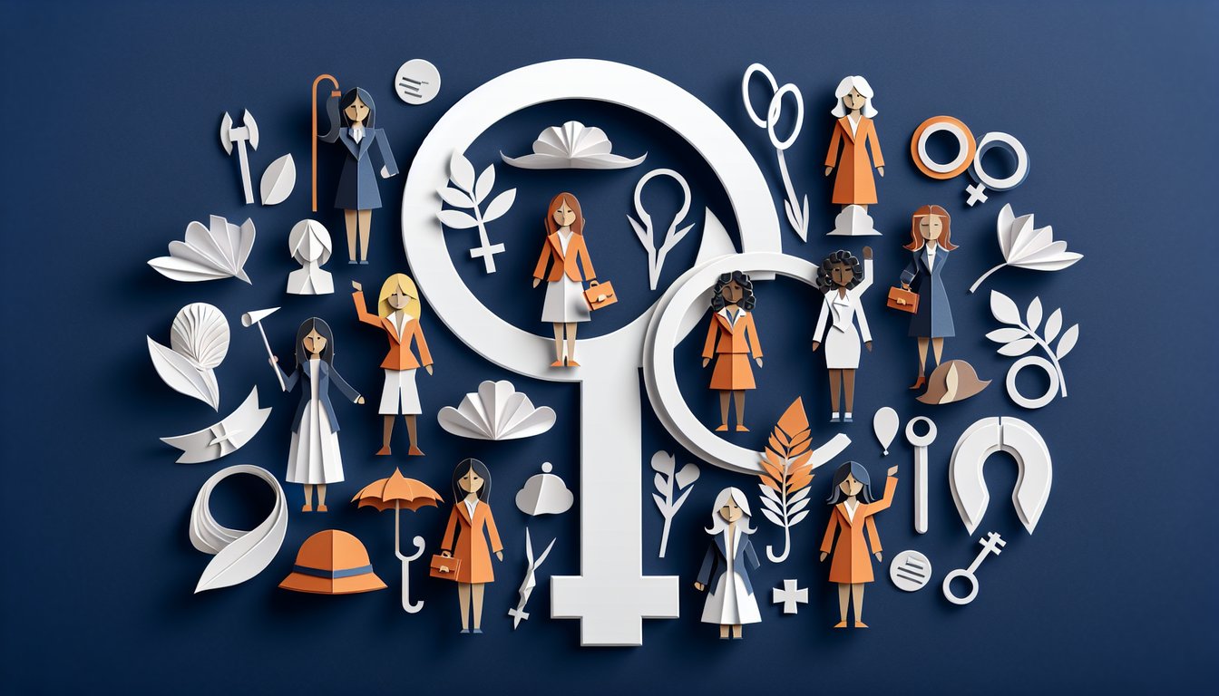 Colorful paper art promoting a knowledge quiz on Womens Equality Day