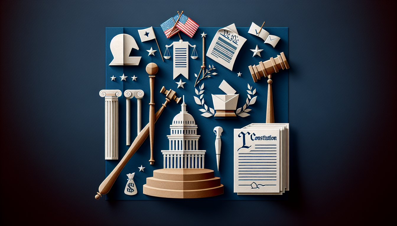 Colorful paper art promoting a trivia quiz on US presidential history for high school students.