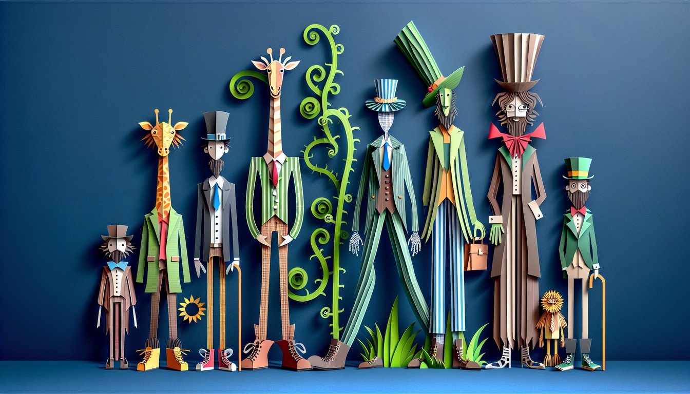 Paper art illustration for tall people nickname quiz on dark blue background