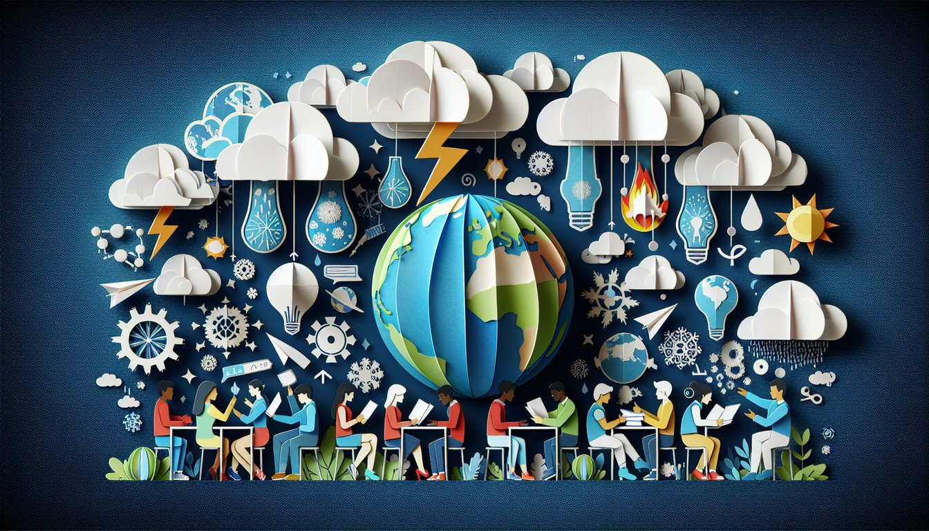 Paper art depicting a trivia quiz on meteorological phenomena for high school Earth Science students.