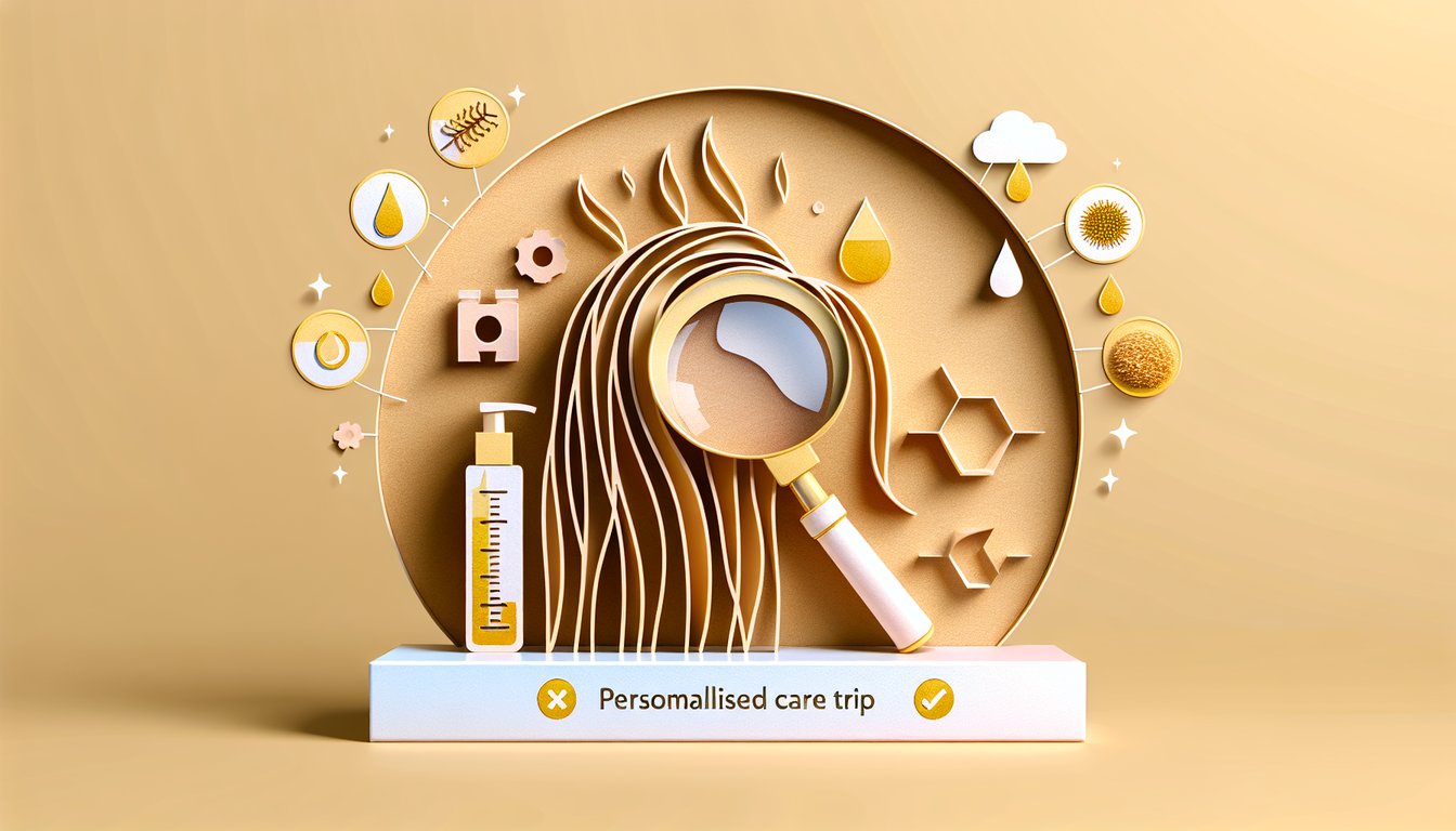 Paper art illustration for a scalp health quiz on a golden yellow background