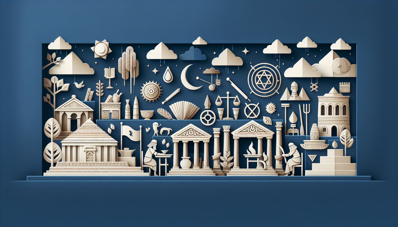 Colorful paper art depicting elements related to Ancient Israel History Quiz