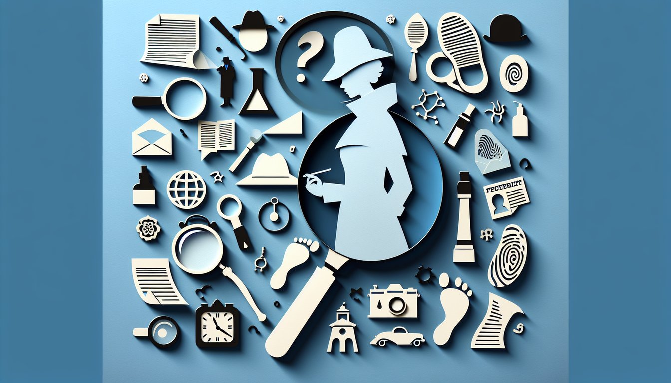 Paper art quiz illustration on sky blue background for Enola Holmes 2 personality test are you more like Enola or Sherlock