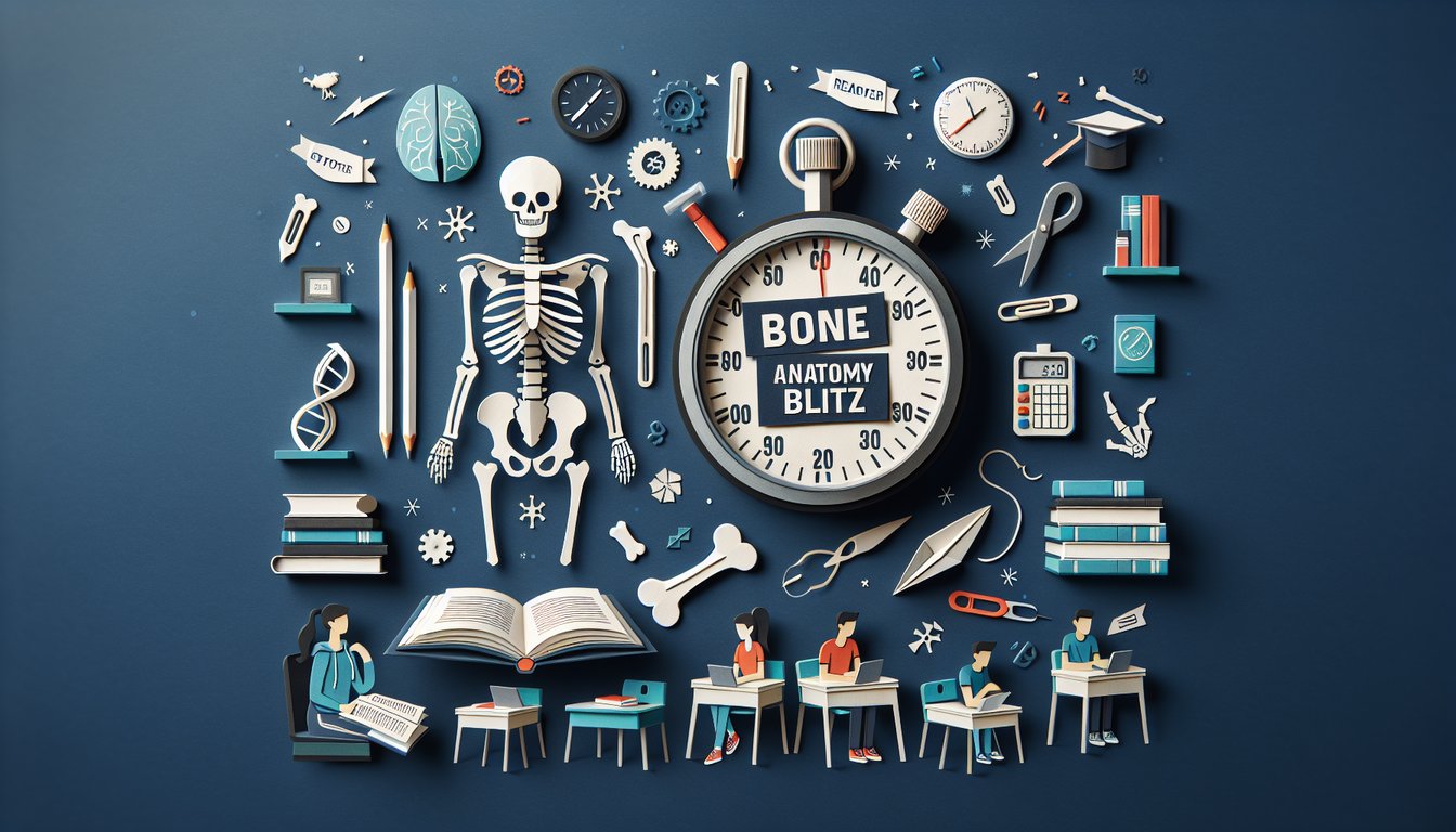 Paper art representing a trivia quiz on bone anatomy for high school biology students.