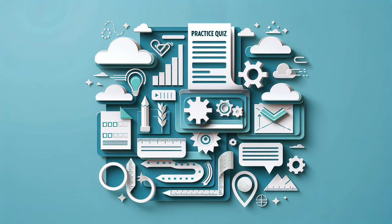 paper art illustration showing a stack of quiz papers a pencil a readiness meter and skill icons on a teal background