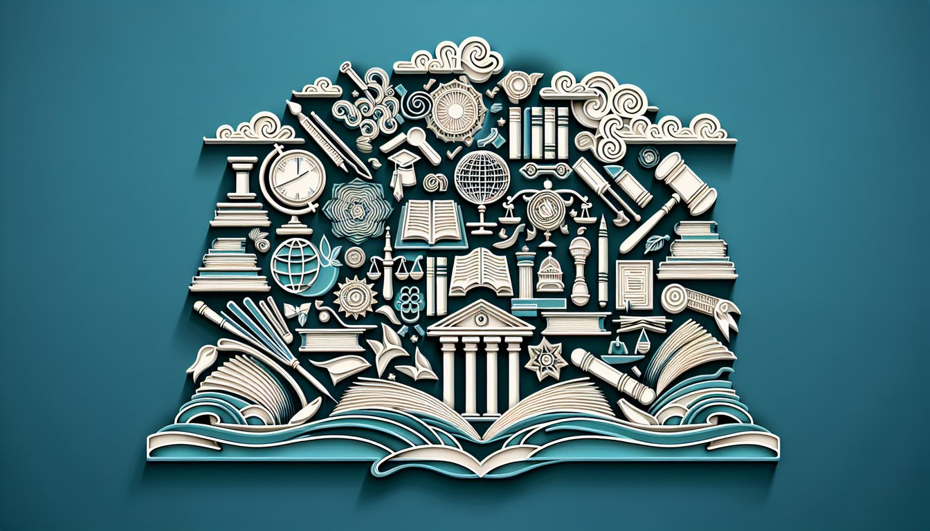 Paper art illustration for political science quiz on a teal background