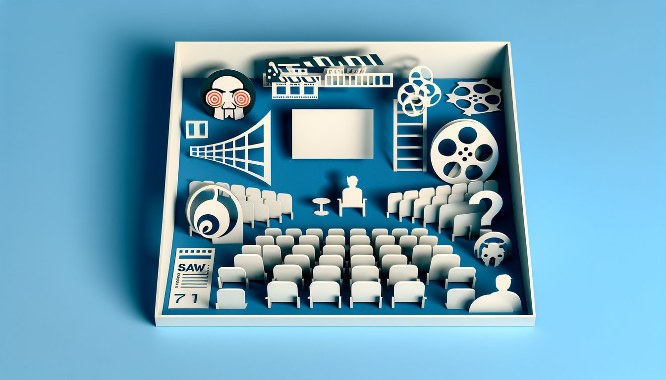 Paper art collage of saw blade puzzle pieces scissors and bold quiz text on sky blue background