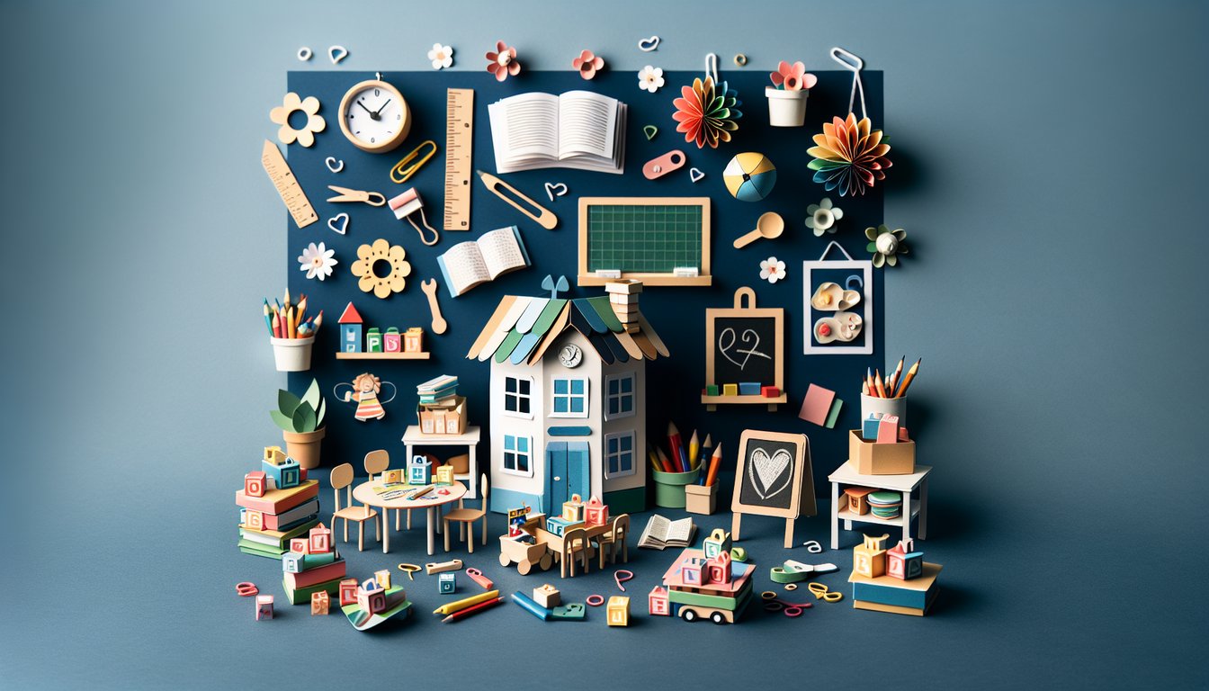 Colorful paper art depicting elements related to Early Childhood Education Knowledge Assessment Quiz