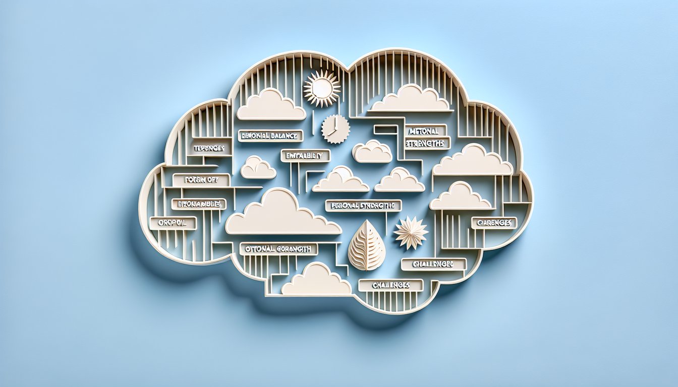 Paper art illustration for mental stability quiz on sky blue background