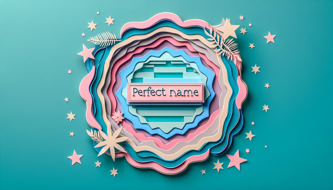 Paper art illustration of girl silhouettes and floating name tags on teal background for playful girls name quiz