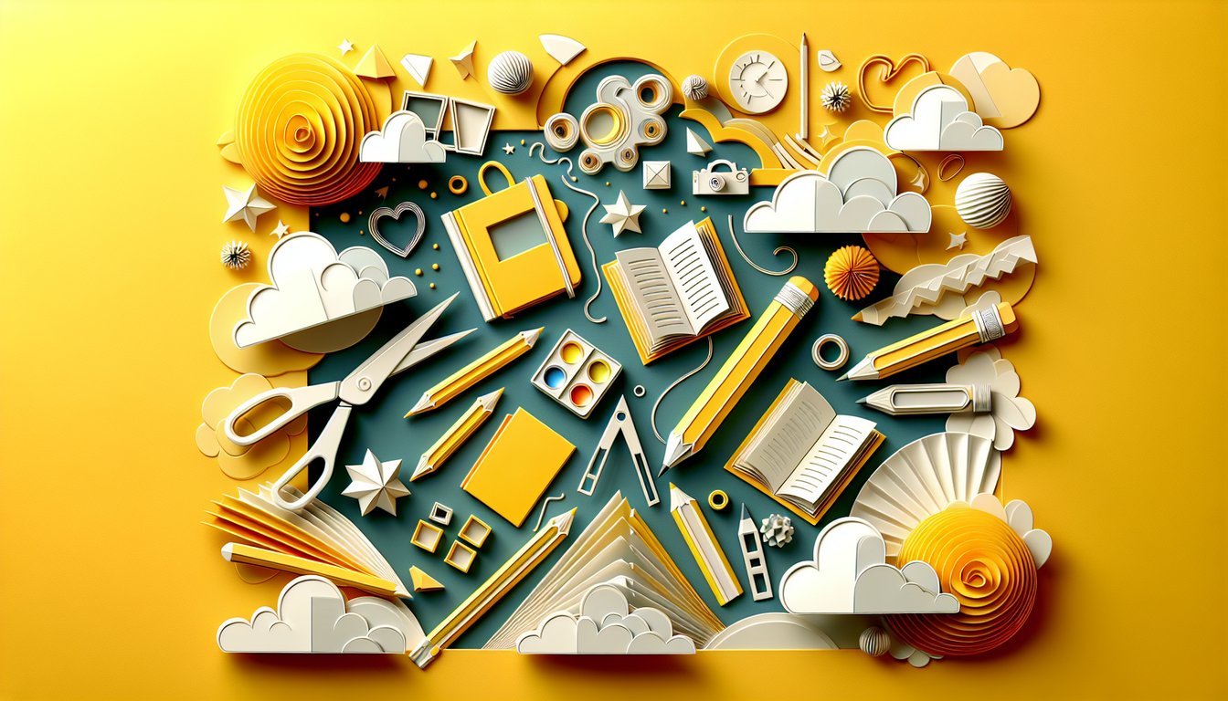 Paper art shows stacked books and quiz cards on golden yellow background for Grade 4 and 5 Battle of the Books quiz