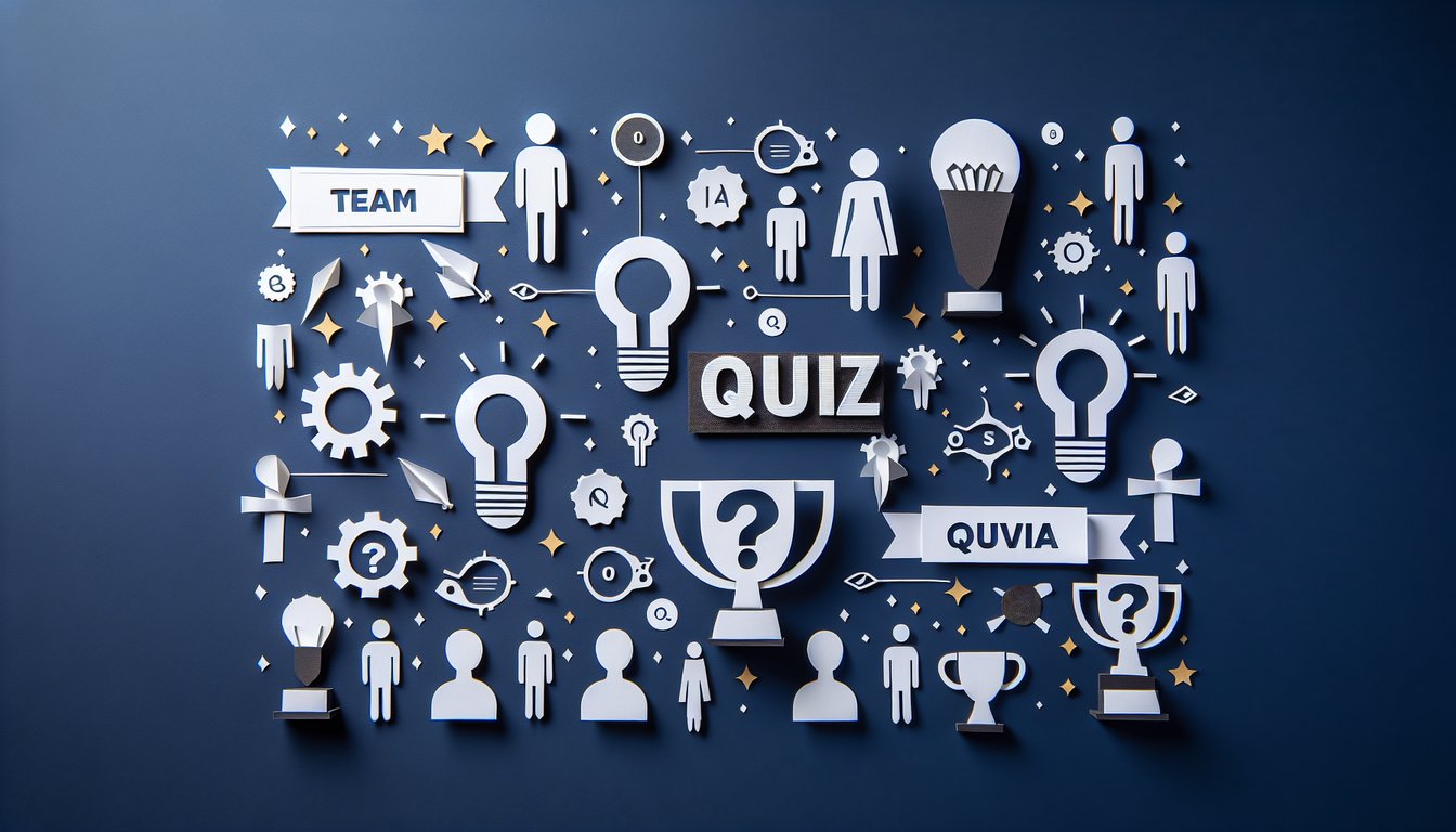 Colorful paper art depicting a trivia quiz about team member knowledge.