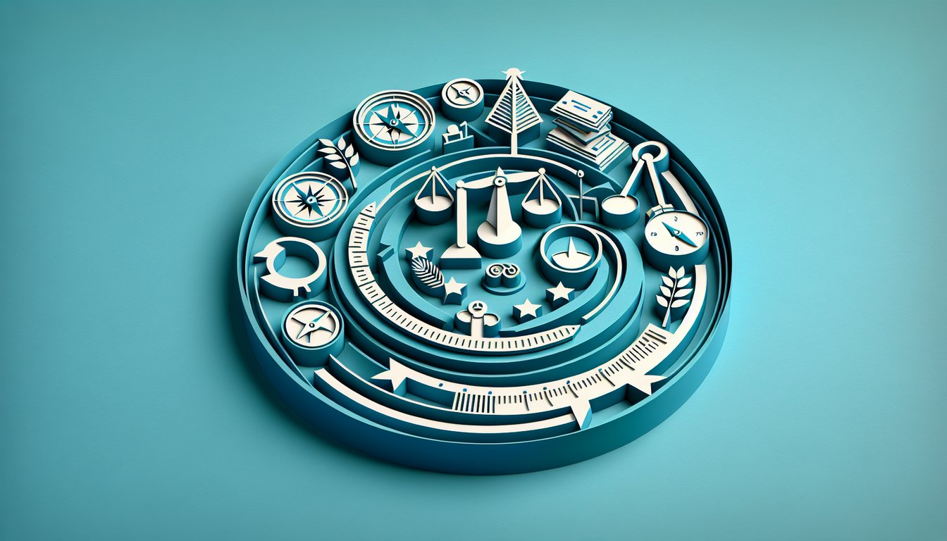 paper art quiz scene on teal background with ethical scales teleology ethics outcomes based moral theory principles examples