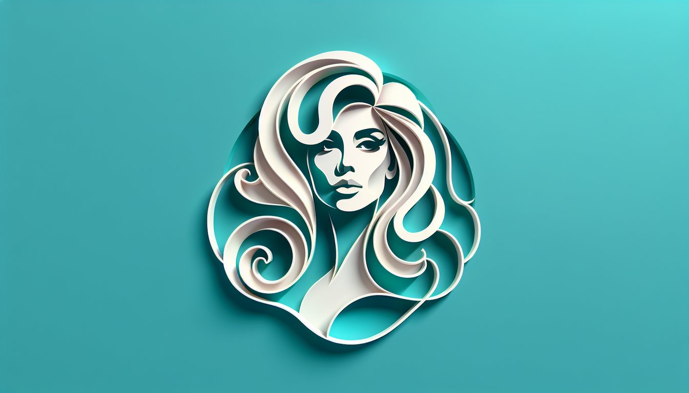 Paper art depiction of Andie MacDowell with film icons and fun fact bubbles for quiz on teal background