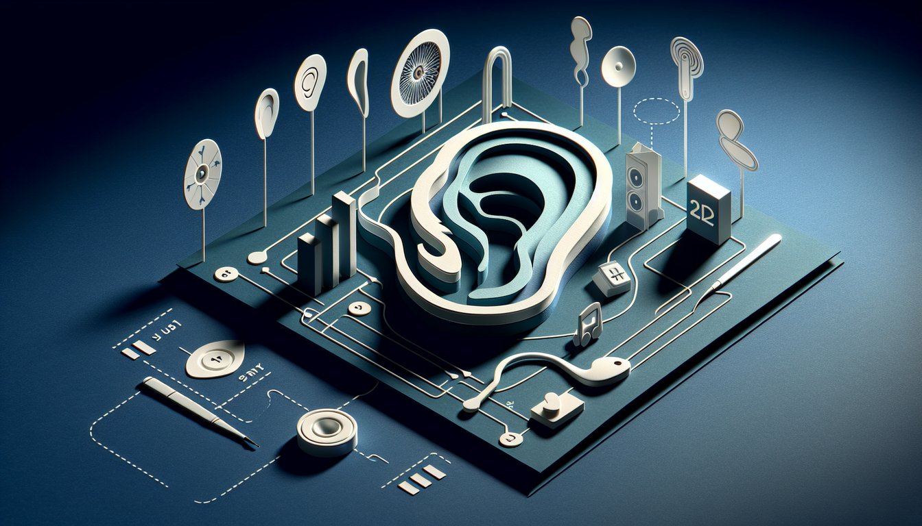 Paper art ear design for free NCLEX quiz on Menieres disease and other ear disorders callout on dark blue background