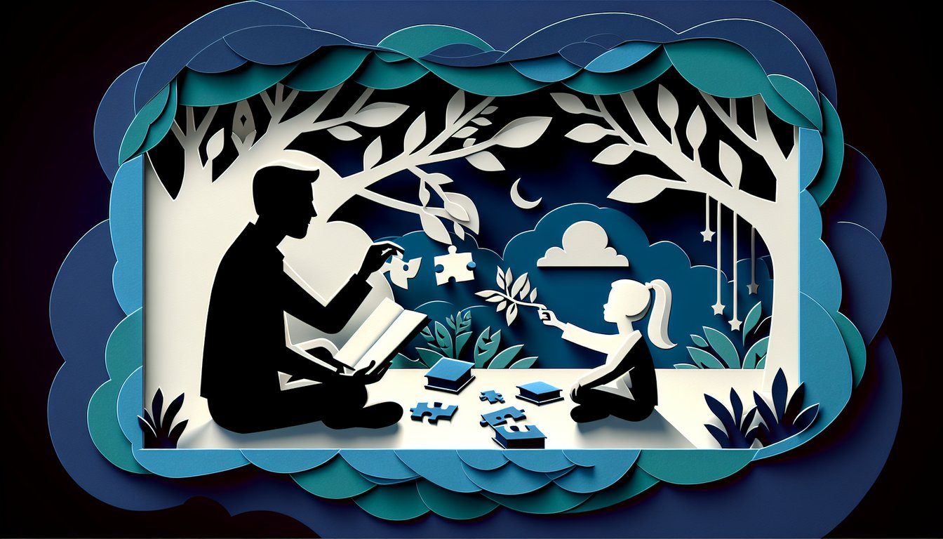 Quiz illustration featuring paper art for How Well Do You Know Your Daughter on a dark blue background.