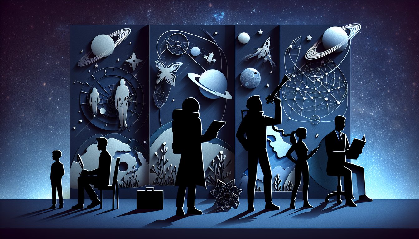 paper art style quiz illustration to discover your Lost in Space alter ego on dark blue background