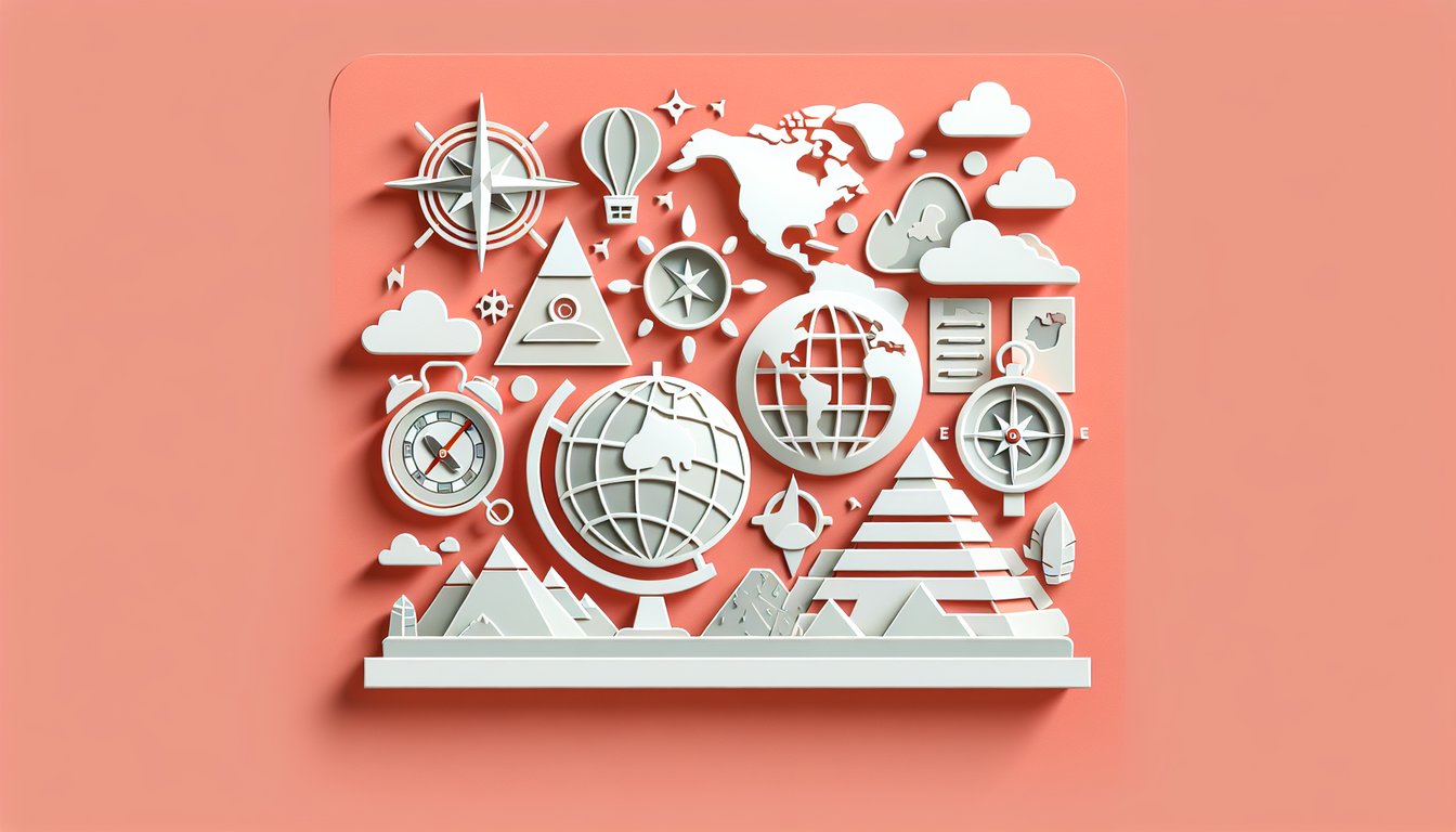 Paper art illustration for 5th grade geography quiz on a coral background