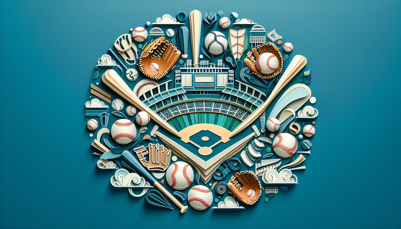 Paper art collage of Cincinnati Reds baseball icons trivia elements epic moments and records on teal background