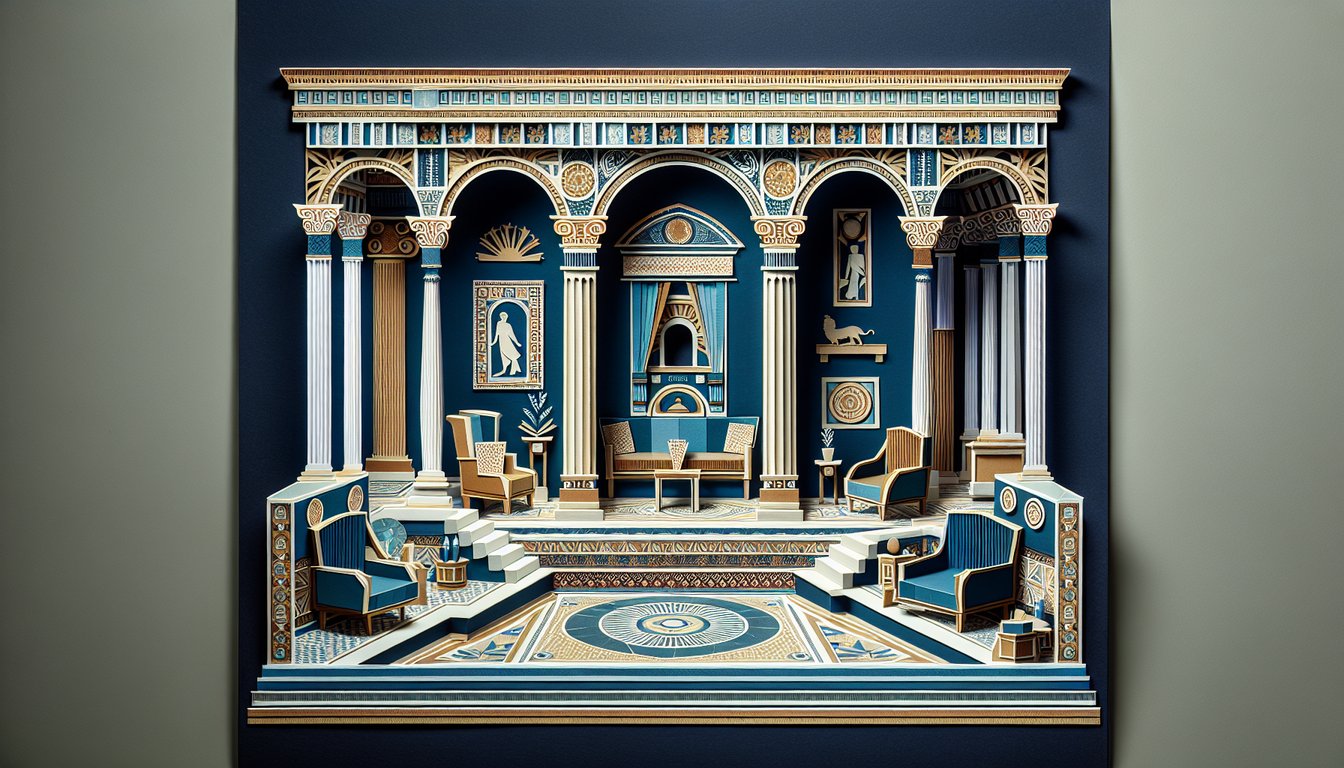 Colorful paper art depicting elements of Ancient Rome for an interior design history quiz