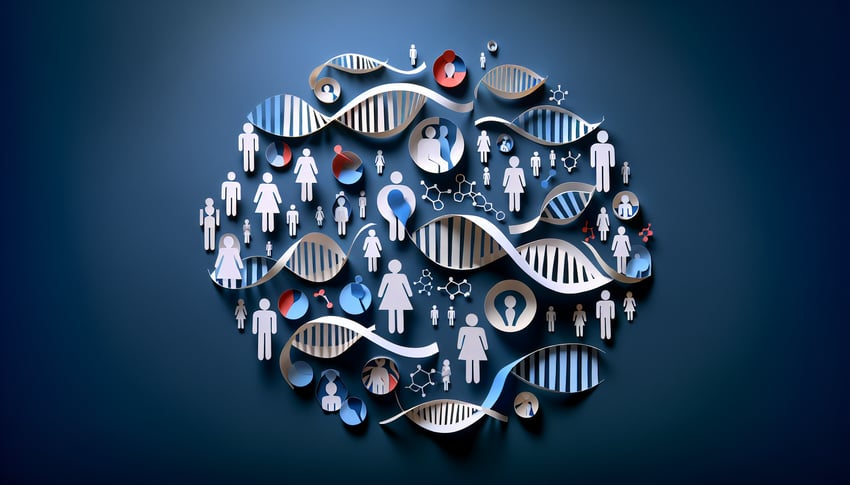 3D voxel art depicting the study and concepts of Population Genetics course