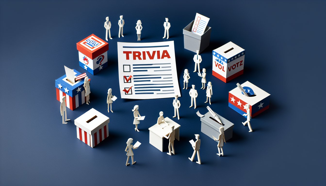 Paper art representing a trivia quiz about political parties for high school students.