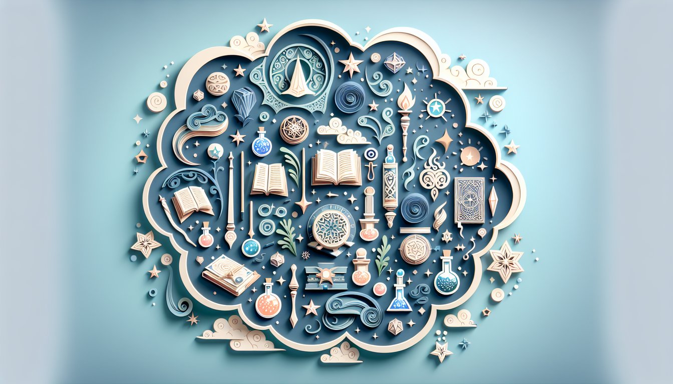 Paper art illustration for wizardry test on sky blue background