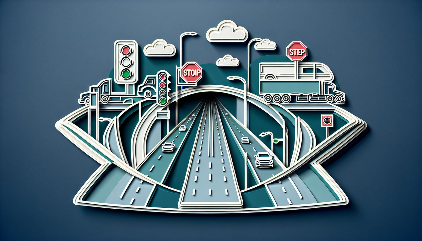 Paper art illustration for CDL General Knowledge quiz on mastering driving skills on dark blue background
