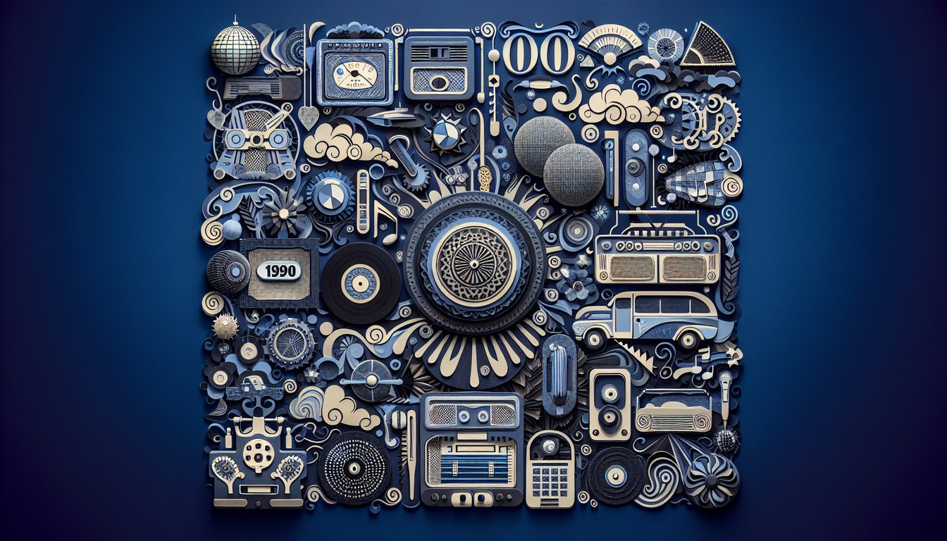 Colorful paper art displaying various decade icons for a Decade Trivia Quiz