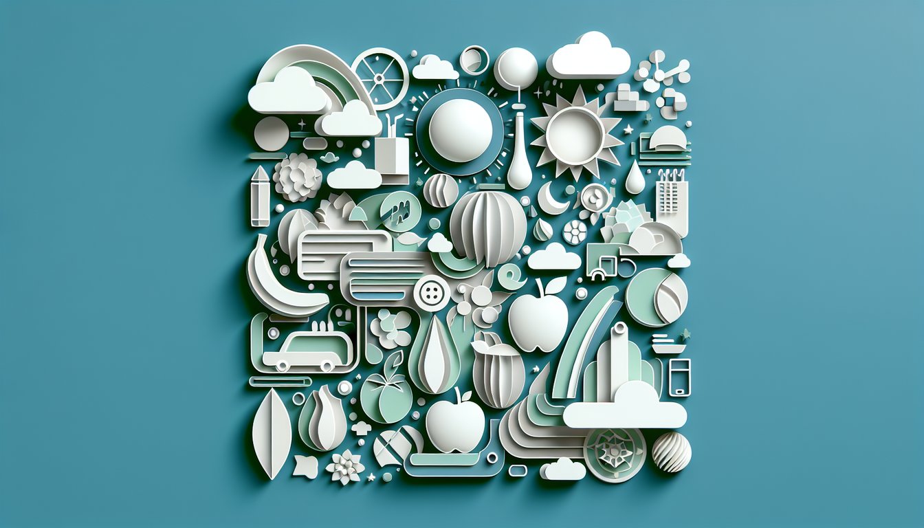 Paper art illustration for a corporate logos quiz on a teal background