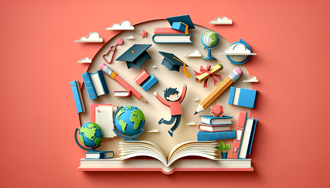 Paper art illustration for English 101 trivia quiz with 101 college questions on a coral background.