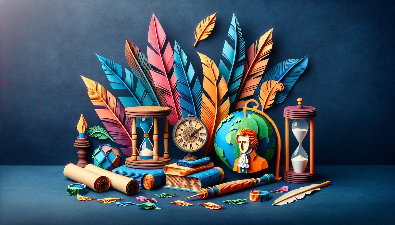 Colorful paper art depicting elements related to a Historical Figure Knowledge Quiz