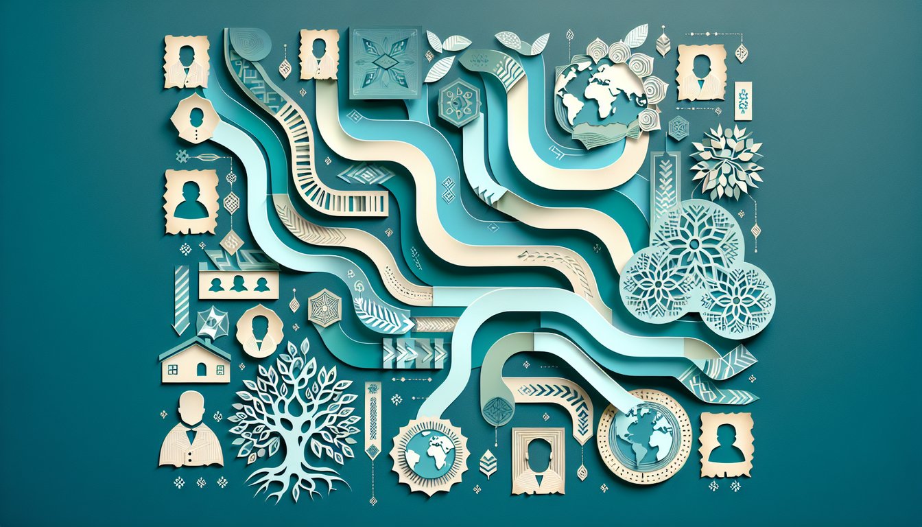 Paper art illustration for ancestry test quiz on teal background