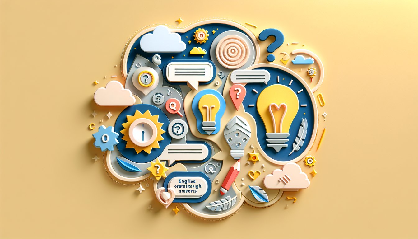 Paper art illustration for English proverbs quiz on a golden yellow background