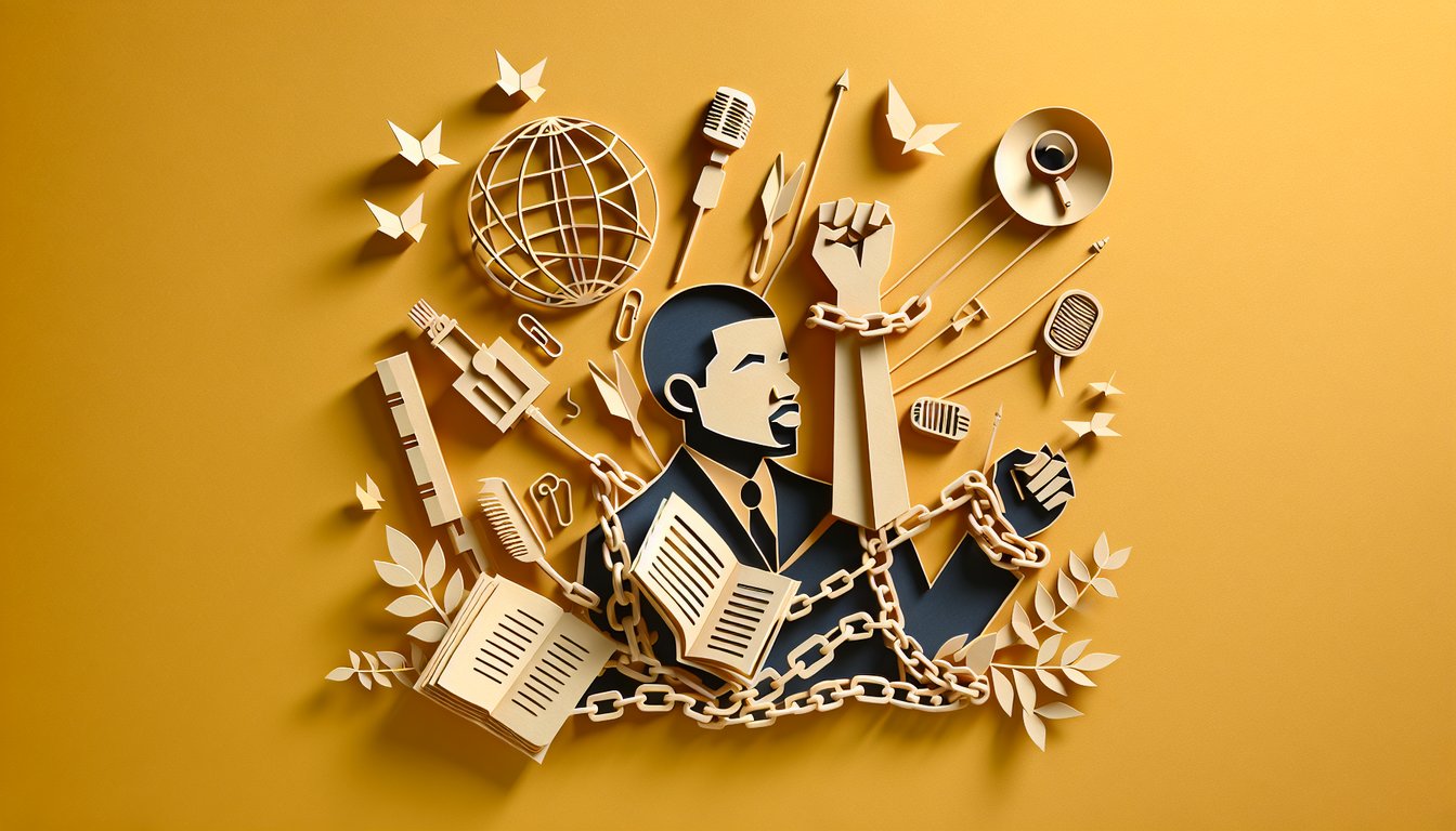 Paper art illustration for Black History hero personality quiz on a golden yellow background