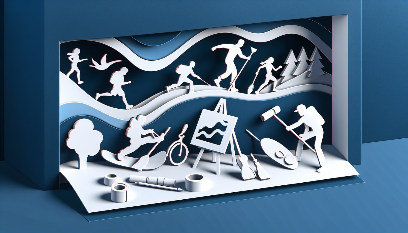 Paper art illustration for a personality-based activity quiz on a dark blue background