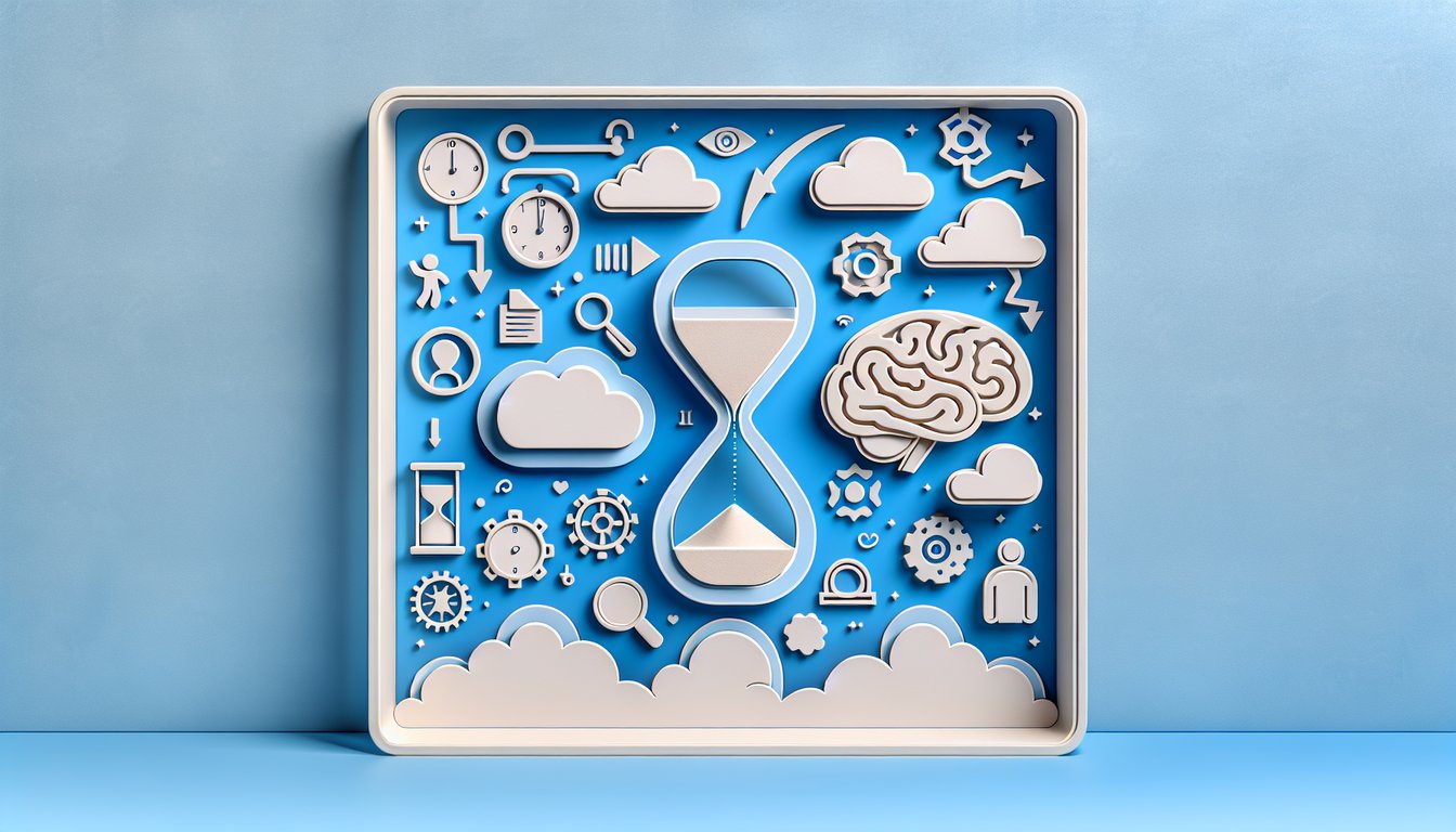 Paper art layers showing stylized brain gears and age numbers on sky blue background evoking a fun free age quiz.
