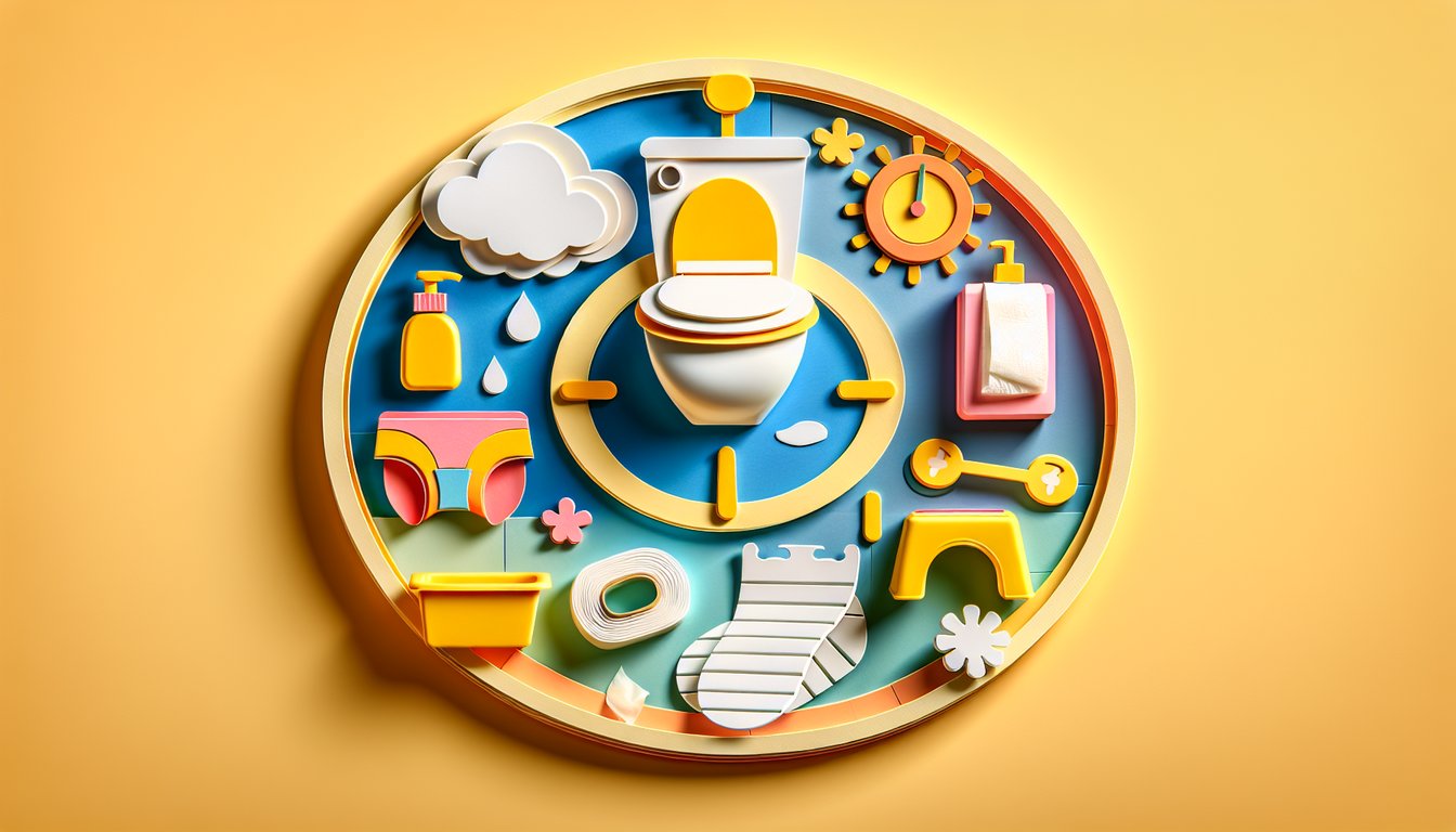 Paper art illustration for potty training readiness quiz on a golden yellow background