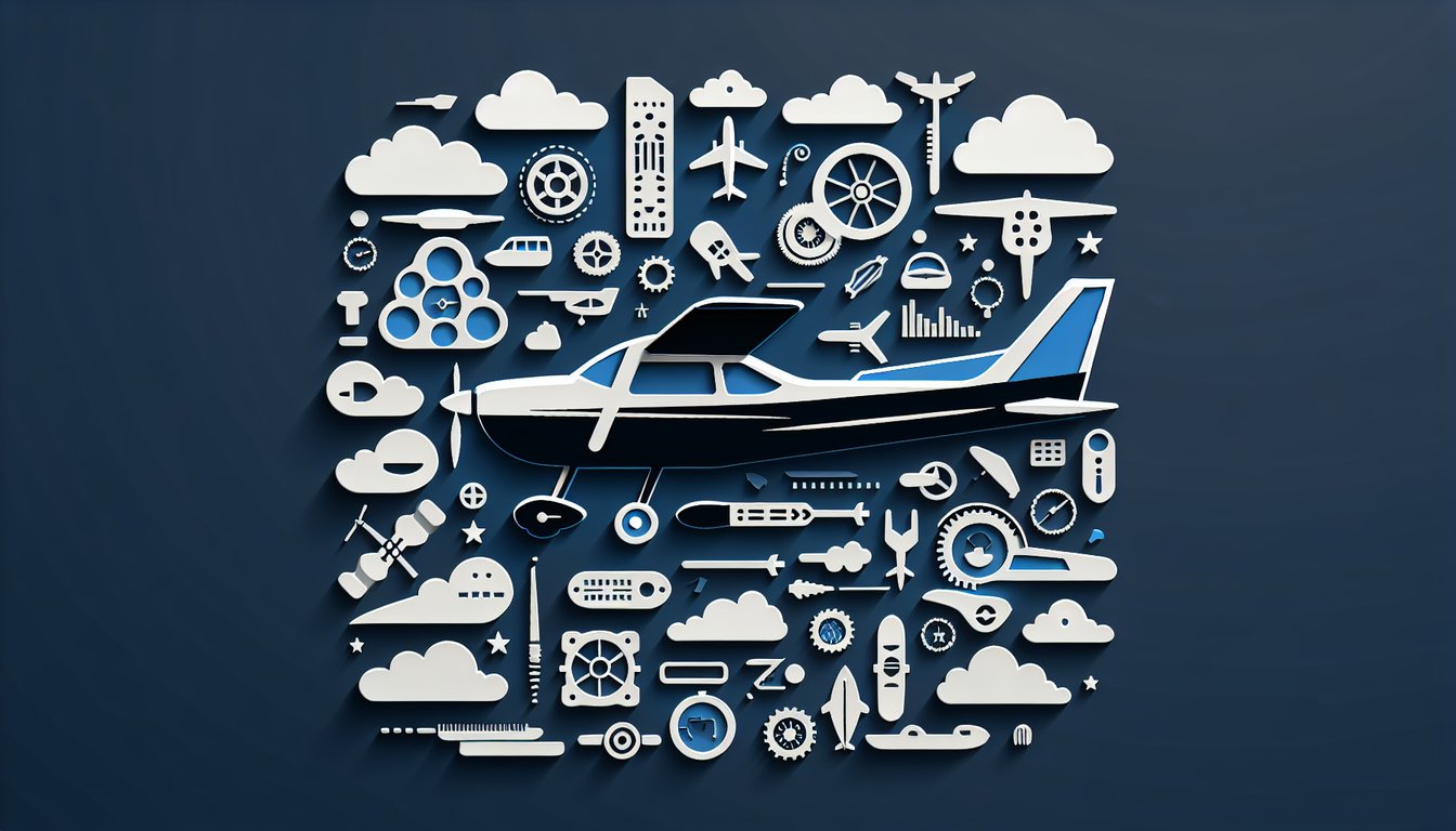 Paper art quiz banner C172M POH tests airplane specs and performance on dark blue background