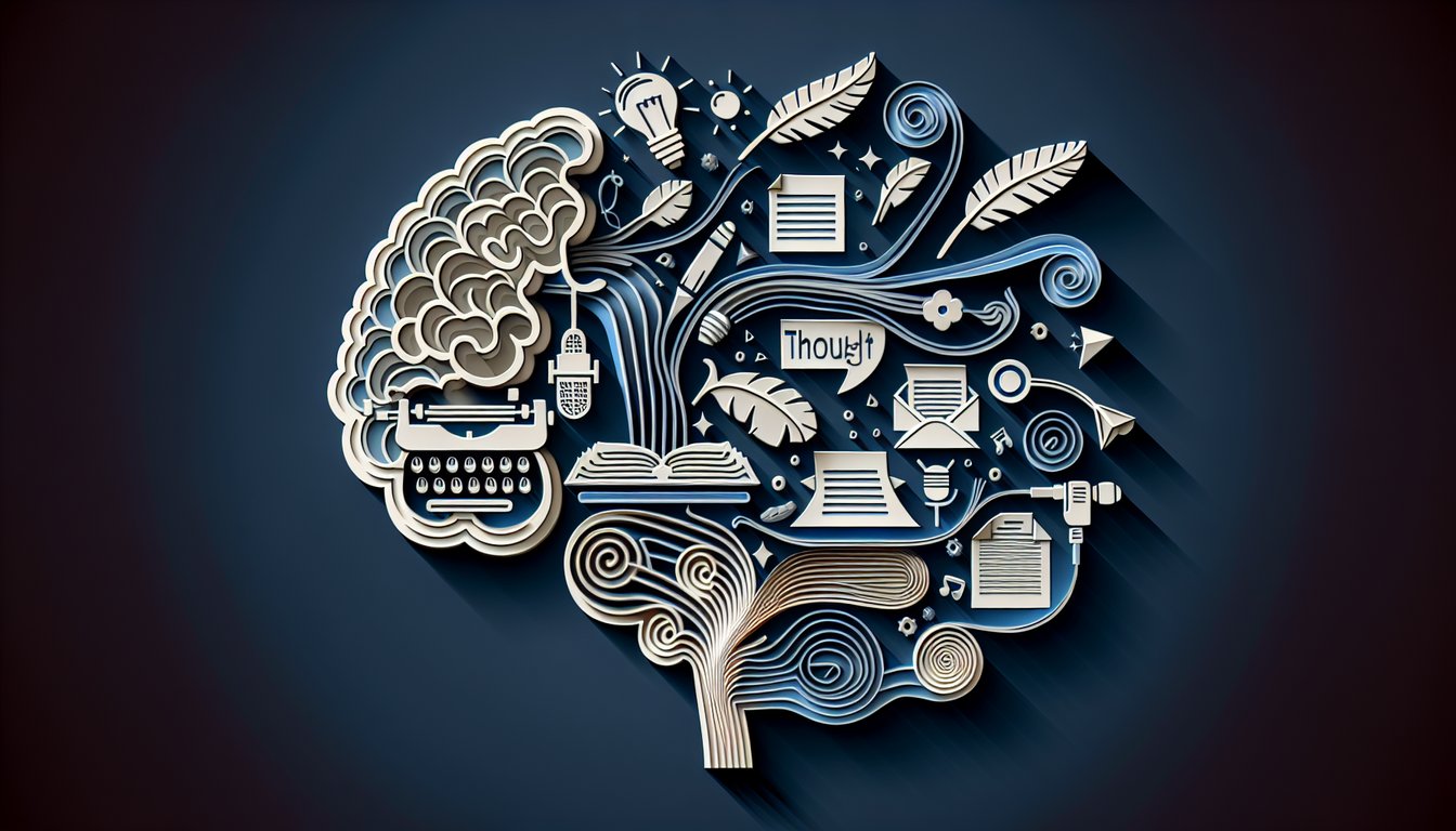 Paper art illustration of colorful letters building words above a quiz prompt on dark blue background