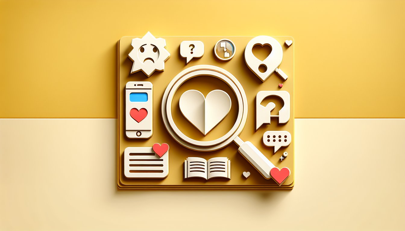 Paper art quiz illustration inviting you to take free does he like you quiz decode crush cues on golden yellow background